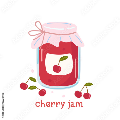 Cherry jam in cartoon style. Vector illustration.