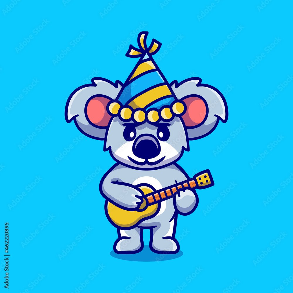 Obraz premium cute koala celebrating new year with guitar illustration