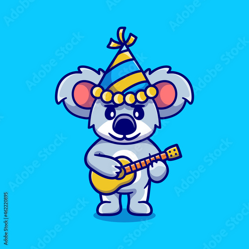 cute koala celebrating new year with guitar illustration