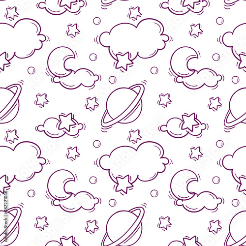 Hand drawn seamless pattern with baby black and white toys and accessories