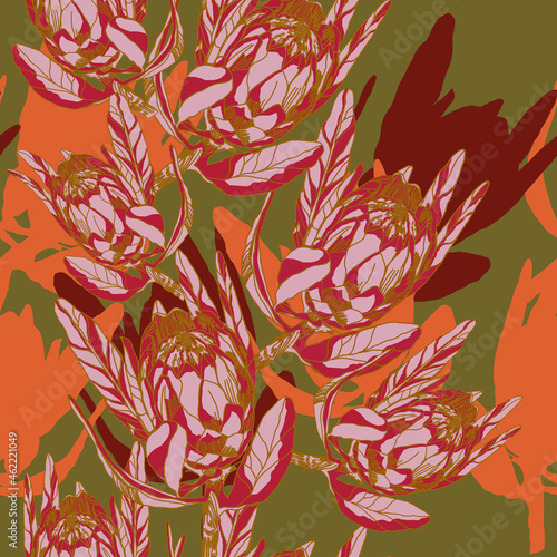 Seamless pattern with artichoke on green background. Fashion pattern 