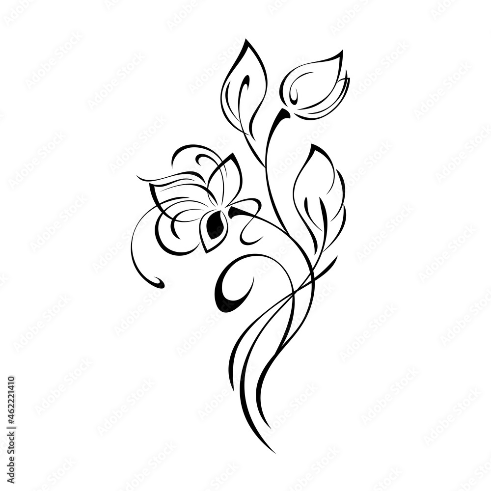 ornament 2011. stylized flowers with large petals on a curved stem with leaves and curls. graphic decor ornament 2011. stylized flowers with large petals on a curved stem with leaves and curls. graphic decor
