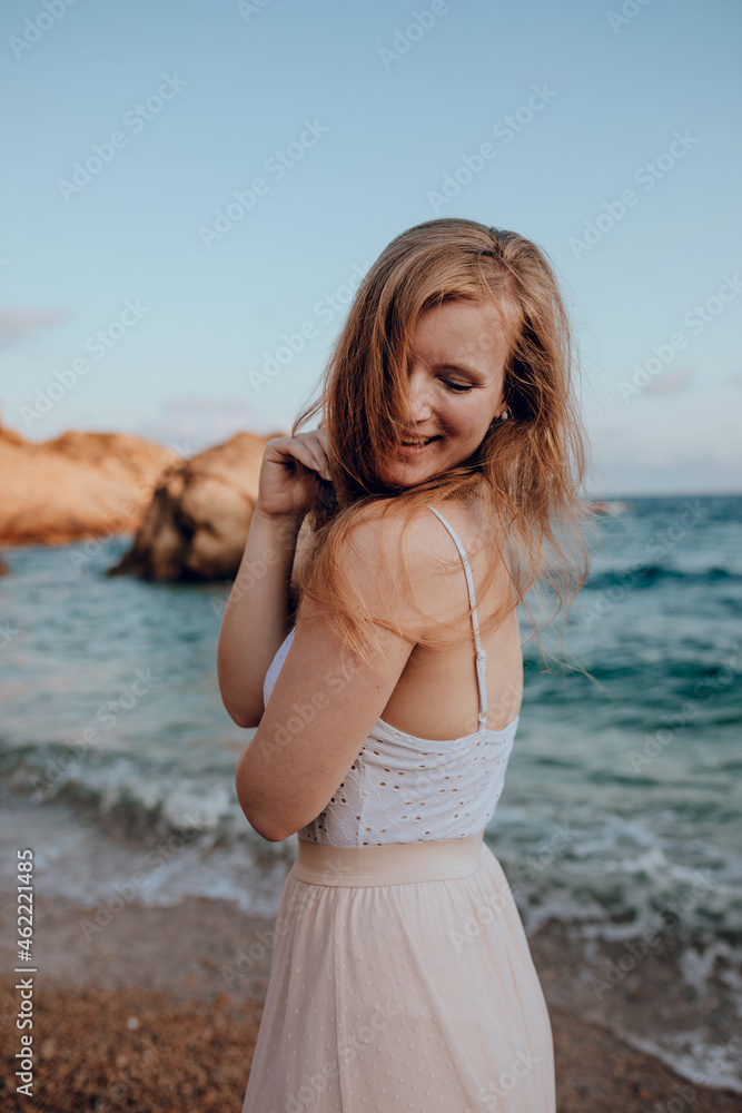 Charming woman with long hair on beach Charming woman with long hair on beach