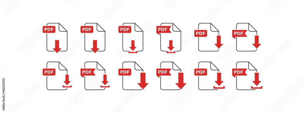 Download PDF file icon set. Vector flat button on white background Download PDF file icon set. Vector flat button on white background