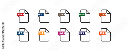 File extension flat icon set. Collection document format. Vector button