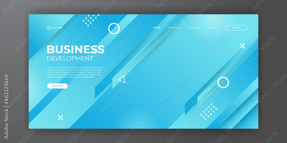 Landing page website layout template design with abstract motion shape and modern concept, vector
