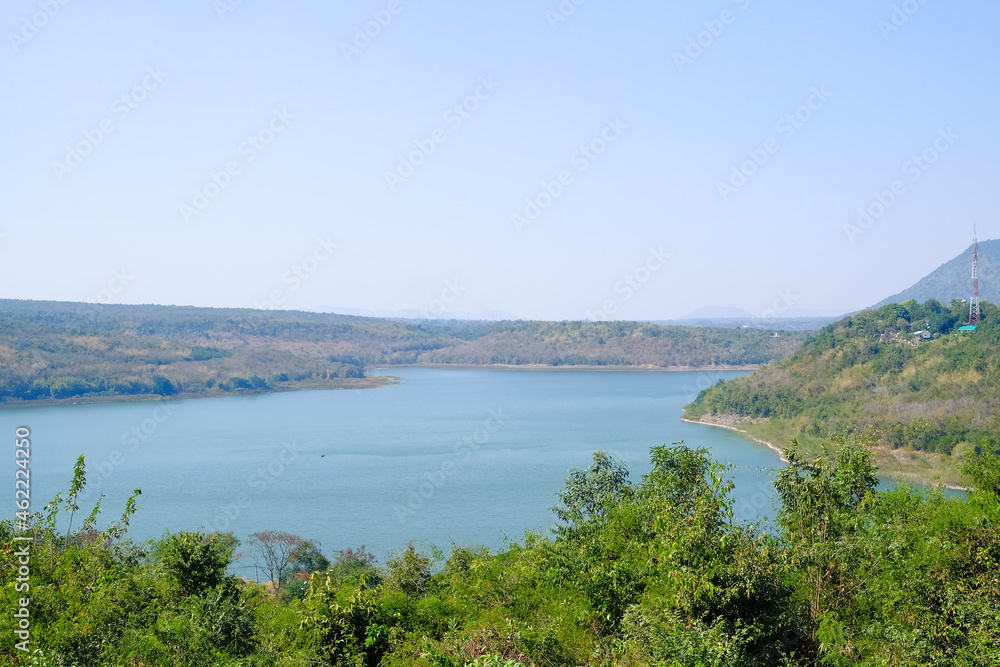 Obraz premium View Point of Lamtakong Dam in Nakhon Ratchasima Province, Northeastern Thailand