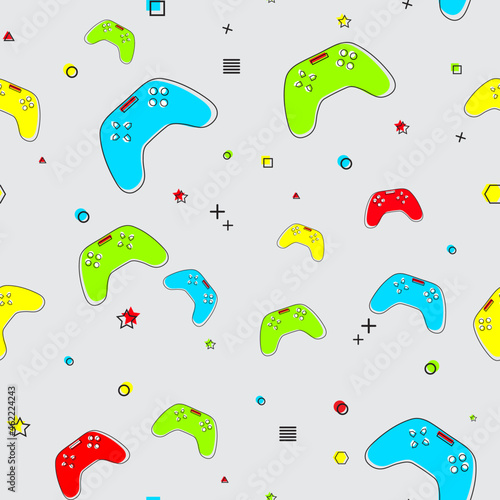 Vector illustration. Game pad flat pattern, great design for any purposes. Modern, simple flat vector illustration. Memphis, cartoon 2D style. Beautiful colors.