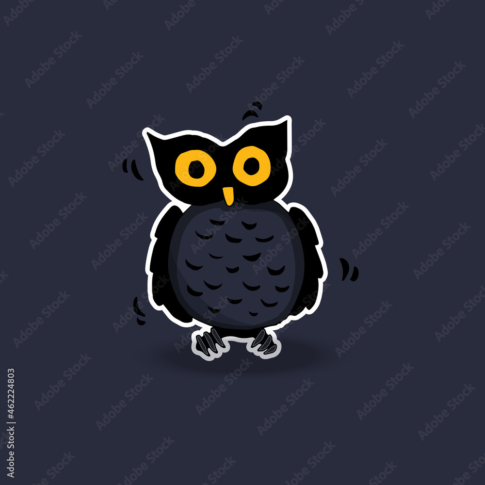 Hand drawn vector of horror halloween owl faces sticker. Autumn holidays. Creepy and spooky graphic elements for halloween decorations. Halloween invitation card vector illustration. Flat style.