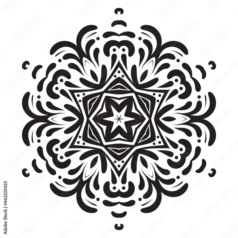 Snowflake. Mandala. Monochrome vector illustration