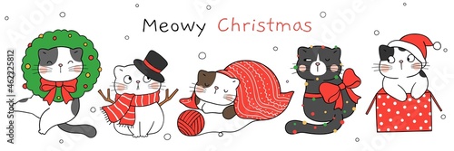 Draw funny cat for christmas and new year
