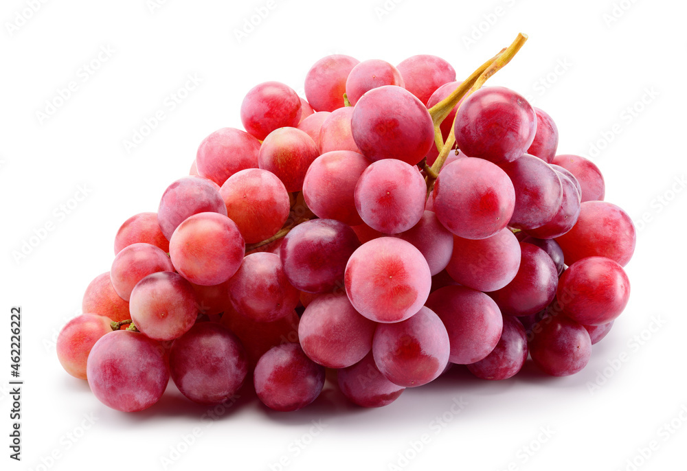 Bunch of pink grapes isolated on white. Fresh violet grape. With clipping path. Full depth of field.