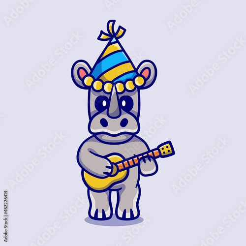 cute rhino celebrating new year with guitar illustration © Cikiz