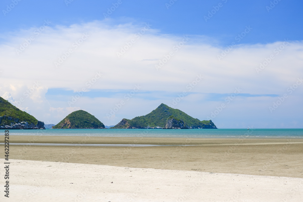 Tropical beach seaside and blue sky of Bang Pu beach at Khao Sam Roi Yot National Park in Prachuap Khiri Khan Province Thailand Tropical beach seaside and blue sky of Bang Pu beach at Khao Sam Roi Yot National Park in Prachuap Khiri Khan Province Thailand