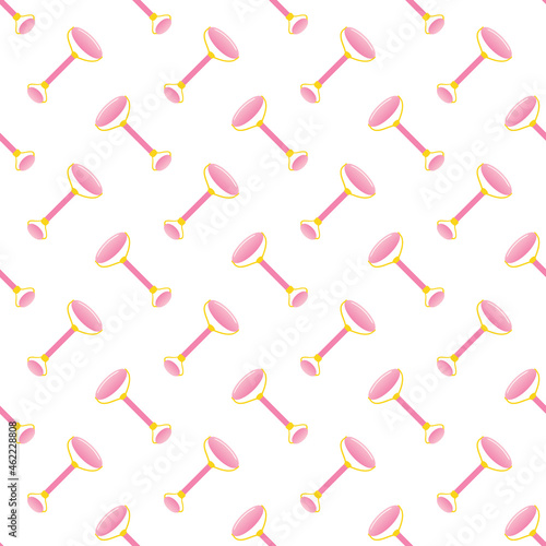 Pink stone, rose quartz gua sha rollers, beauty tools vector seamless pattern background for skincare routine design.