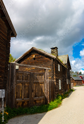Mining town Roros in Norway, fantastic original old norwegian town. Traditional wooden architecture