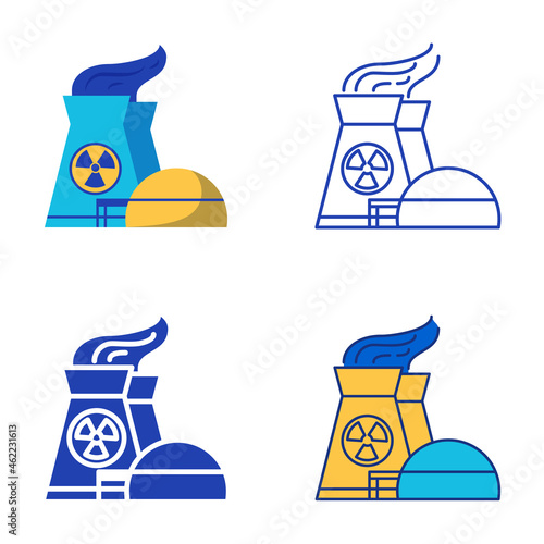 Nuclear power plant icon set in flat and line style