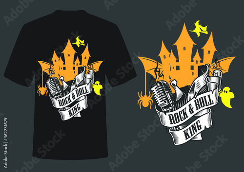 Halloween, Motorcycle skull, vintage typography and layout, skull in biker helmet and goggles with eagle wings isolated vector illustration T-shirt design 