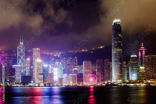 city view in hong kong at Victoria Harbour on night day