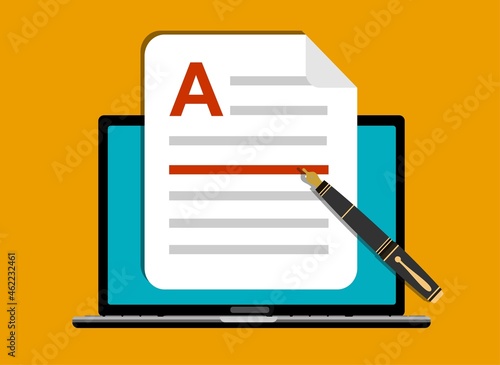 Online education, creative writing and storytelling, distant learning, vector illustration.