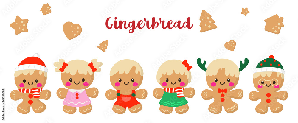 Fototapeta premium Gingerbread Flat Clipart, Merry Christmas