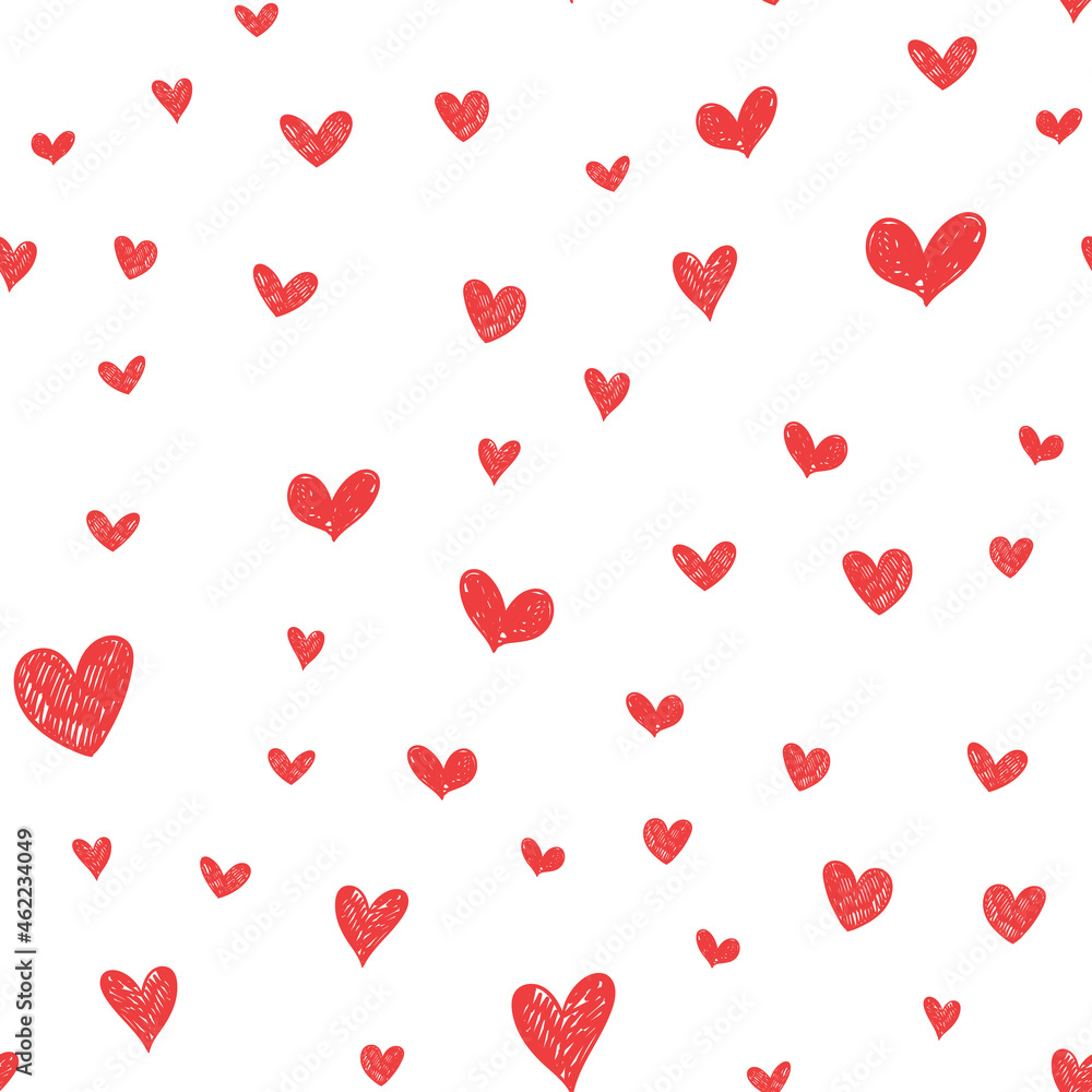 Heart doodles seamless pattern. Love Background texture. Valentine's day romantic design.
