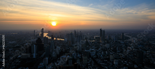 City air pollution and the sunset background at evening in Thailand 