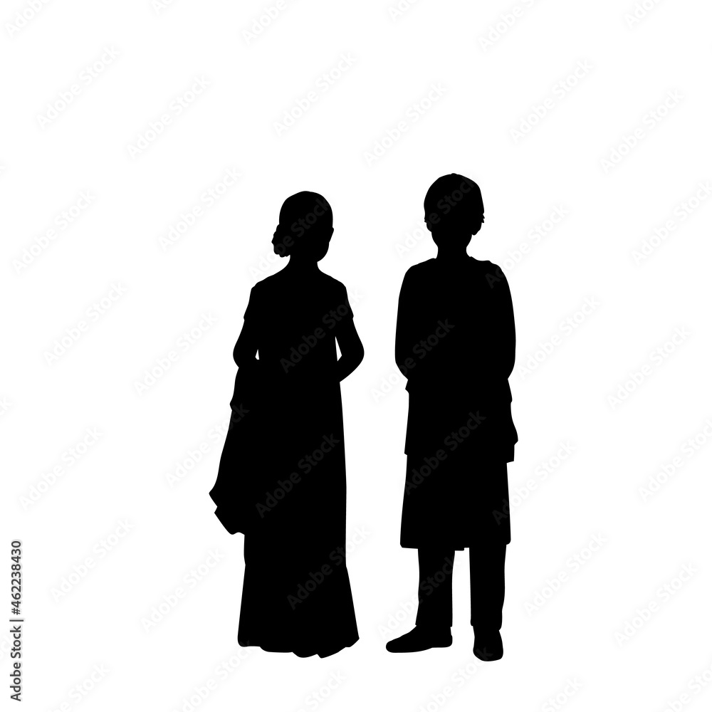 Silhouettes boy and girl indian children. Indian culture and religion. Silhouettes boy and girl indian children. Indian culture and religion.