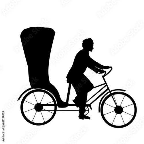 Silhouette velotaxi. Cycle rickshaw. Traditional public transportation.
