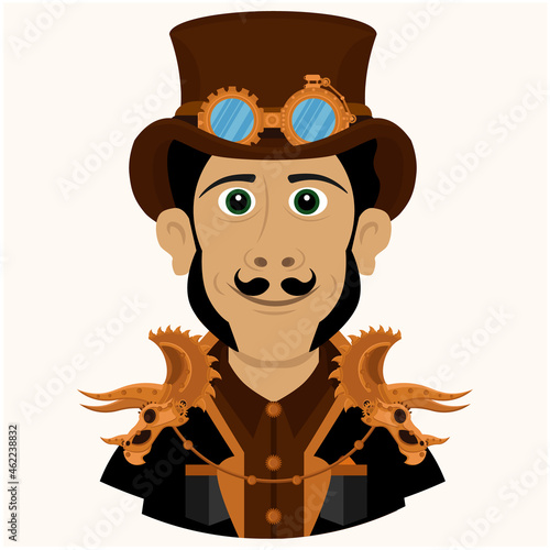 A man in an unusual stylish steampunk suit. Vector illustration with a person on a white isolated background.