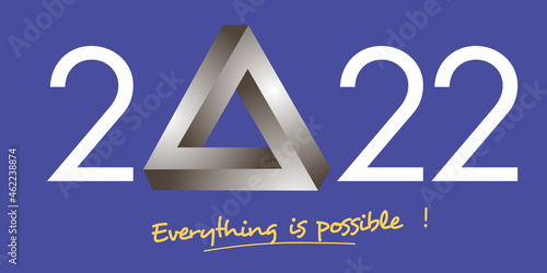 Carte de vœux 2022 avec une forme triangulaire impossible, pour symboliser un défi à relever et la volonté de trouver une solution.
