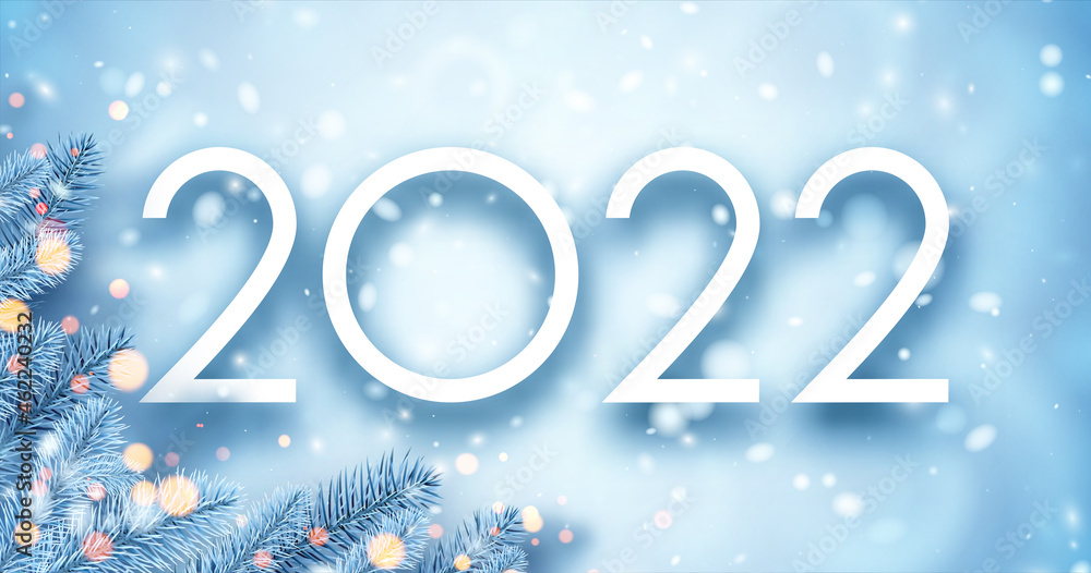 2022 Christmas blue spruce branches with bokeh lights. 2022 Christmas blue spruce branches with bokeh lights.