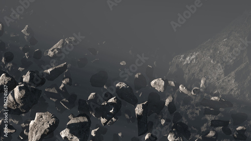 Asteroid rock Field in front of mega asteroid or dwarf planet