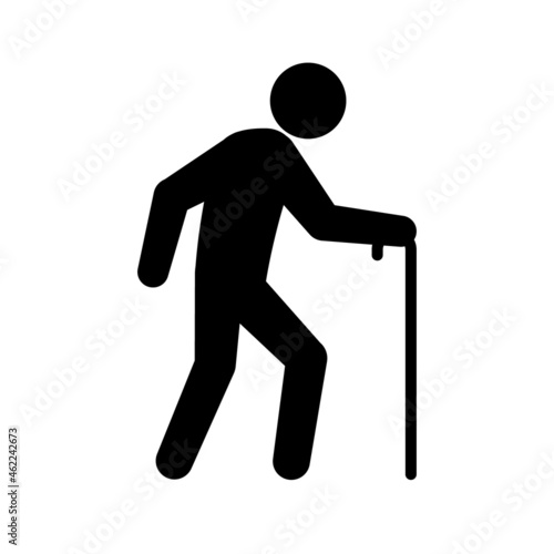 Elderly walking with stick pictogram. Clipart image isolated on white background