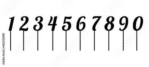Number cake topper set black template. Clipart image isolated on white background