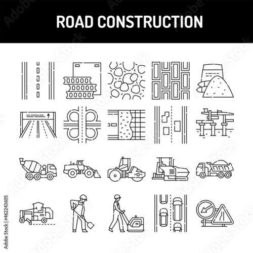 Road construction line icons set. Isolated vector element.