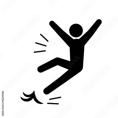 Slip banana peel stick figure icon. Clipart image isolated on white background