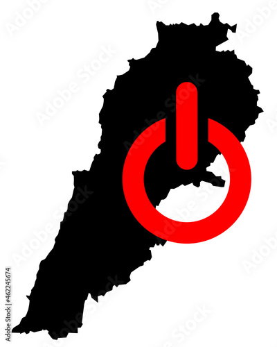 Vector illustration of a map of Lebanon with electric sign. The country has a problem with insufficient electricity supply