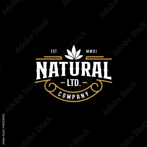 Vintage Natural Cannabis Hemp Logo Design