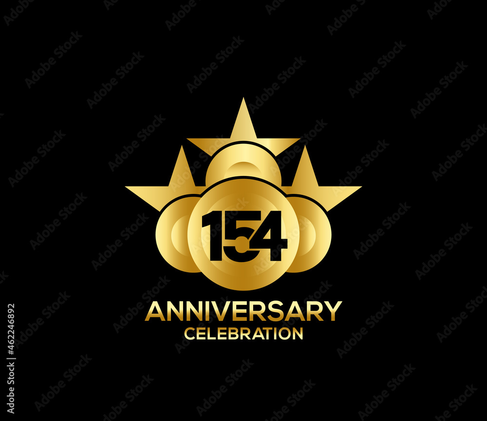 Happy Anniversary of, 154 Years, Bright Color Star Design Shape element, ceremony party Presentation Happy Anniversary of, 154 Years, Bright Color Star Design Shape element, ceremony party Presentation