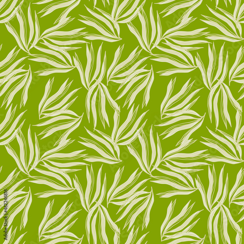 Random seaweeds seamless pattern on green background.