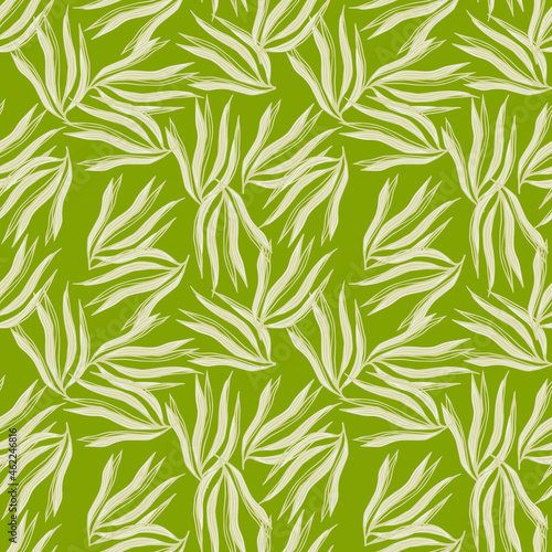 Random seaweeds seamless pattern on green background.