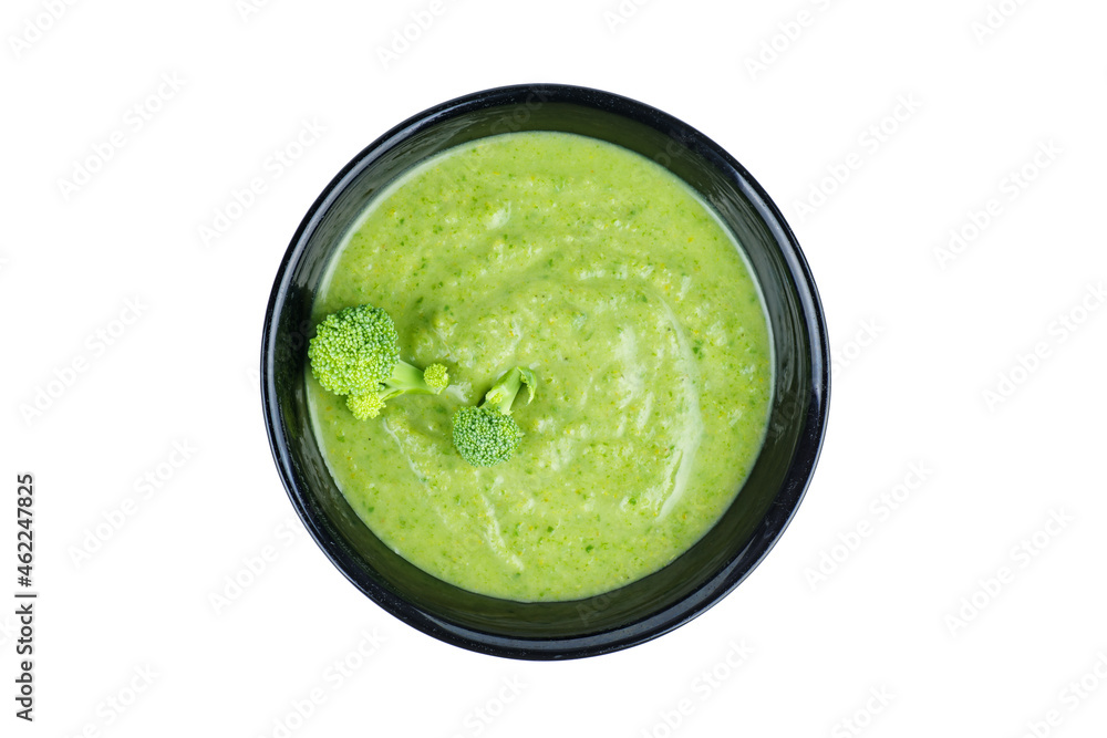 Ceramic bowl with Broccoli cream-soup isolated on white background Ceramic bowl with Broccoli cream-soup isolated on white background