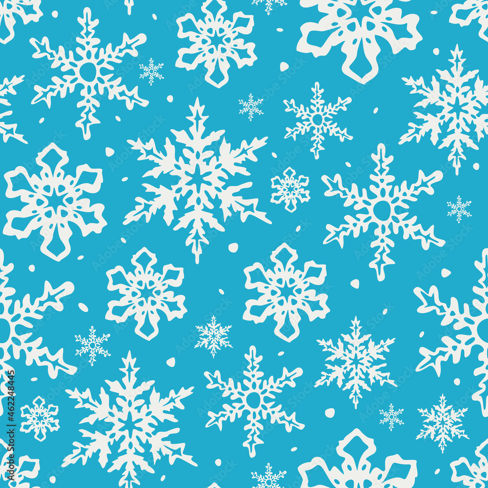 Vector seamless pattern with decorative snoflakes. Pattern with hand drawn snowflakes.