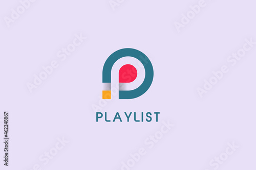 letter P isolated circle for music play list logo design, usable logo for music app , content creator, social media chanel , business , technology logo design template
