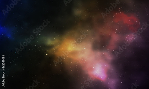 Realistic Infinite universe starry night nebula shining stardust Magic color galaxy background vector illustration.