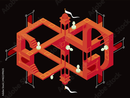Vector illustration an abstract construction with labyrinth