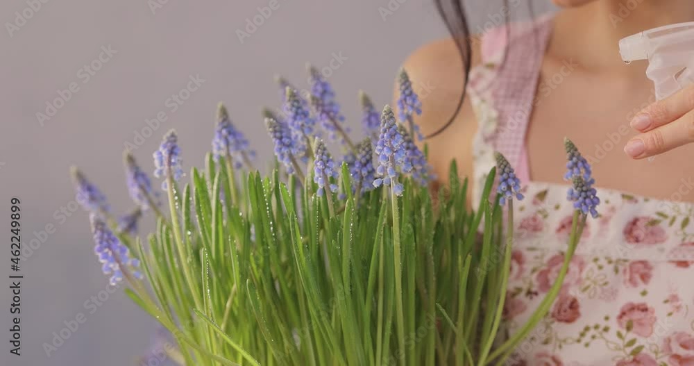 Woman Holding Bouquet of Flowers in Hands Indoors Woman Holding Bouquet of Flowers in Hands Indoors