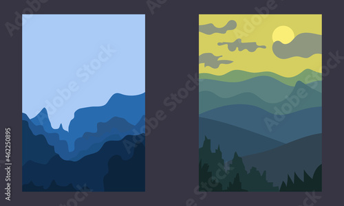 Abstract Blue Gradient Mountain Landscape