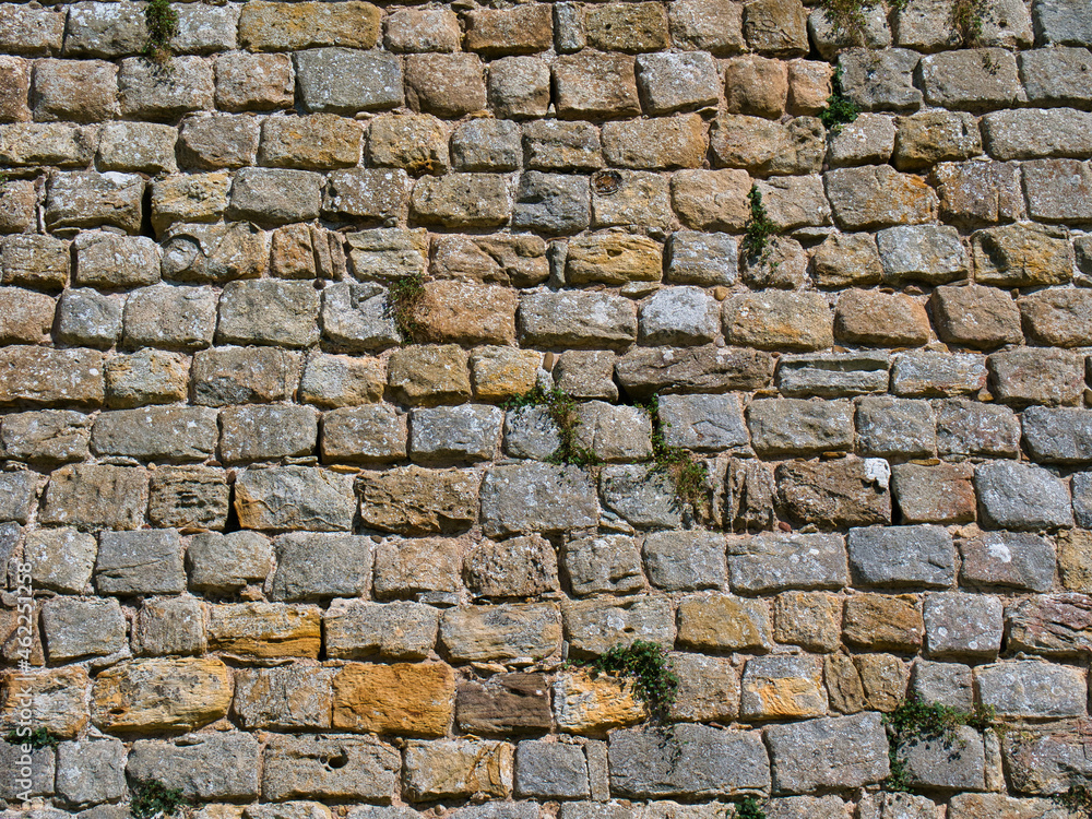 Obraz premium Rows of old stone blocks in an ancient wall. Taken on a sunny day.